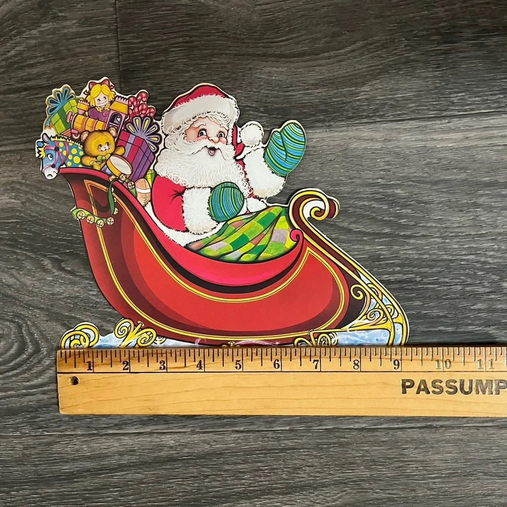 Vintage Beistle Santa Claus Sleigh & Reindeer Christmas Die Cut Decoration 5 Pc